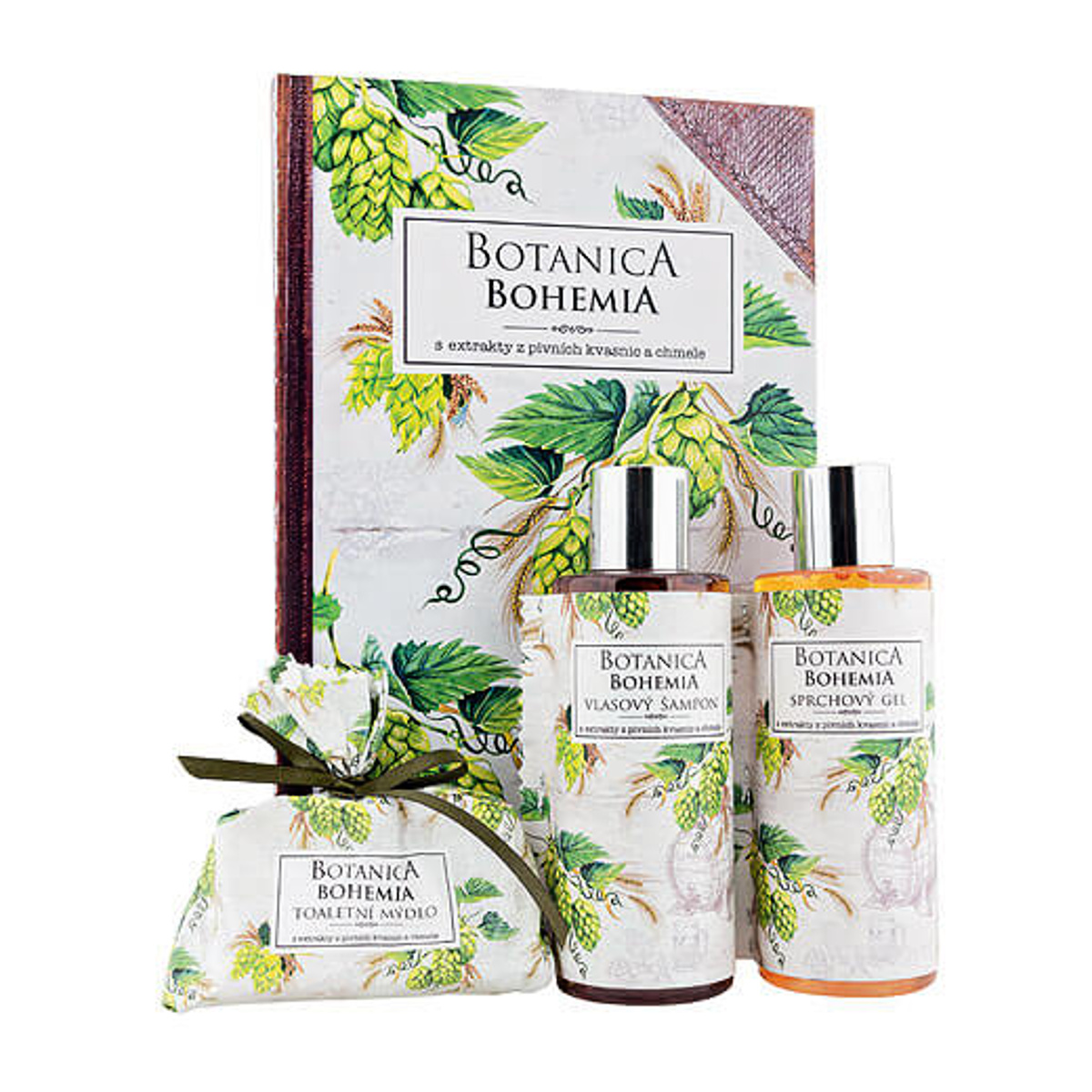 Bohemia Gifts & Cosmetics Botanica Chmel a obilí sprchový gel 200 ml + šampon 200 ml + mýdlo 100 g dárková sada