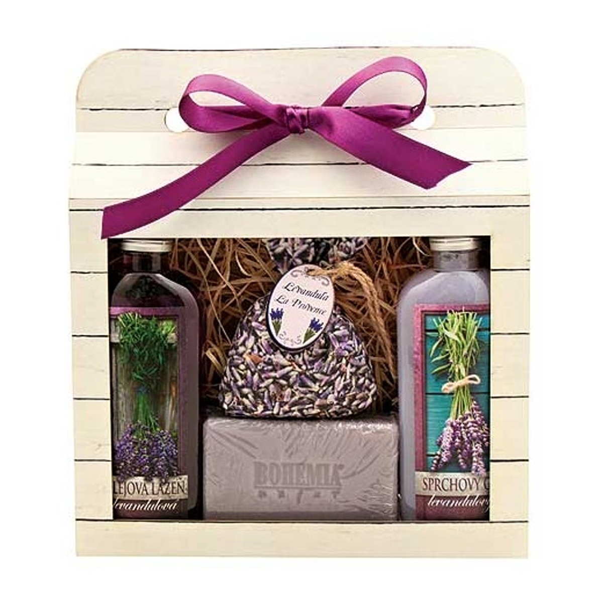 Bohemia Herbs Lavender La Provence sprchový gel 100 ml + Olejová lázeň 100 ml + Mýdlo 100 g + bylinky levandule v sáčku dárková sada