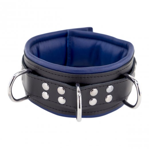 Obojek The RED Leather Collar Padding 3D Ring black/blue