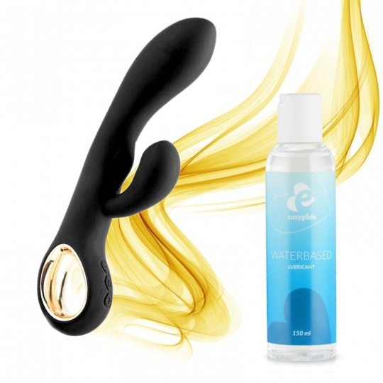SET vibr�tor JoyFlesh Miya Rabbit �ern� + lubrika�n� gel EasyGlide 150 ml