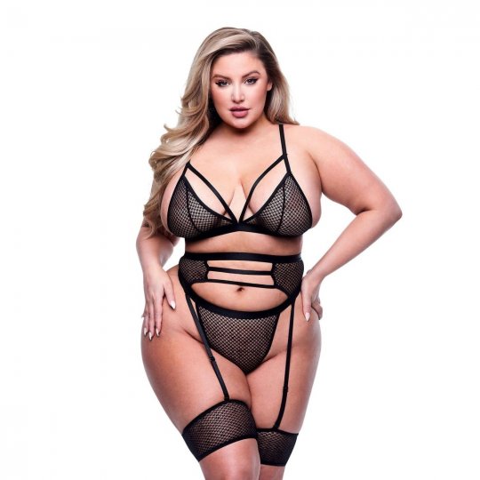 Souprava Baci Lingerie STRAPPY BRA, GARTER & PANTY �ern� XL/2XL