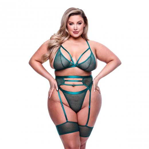 Souprava Baci Lingerie STRAPPY BRA, GARTER & PANTY zelen� XL/2XL