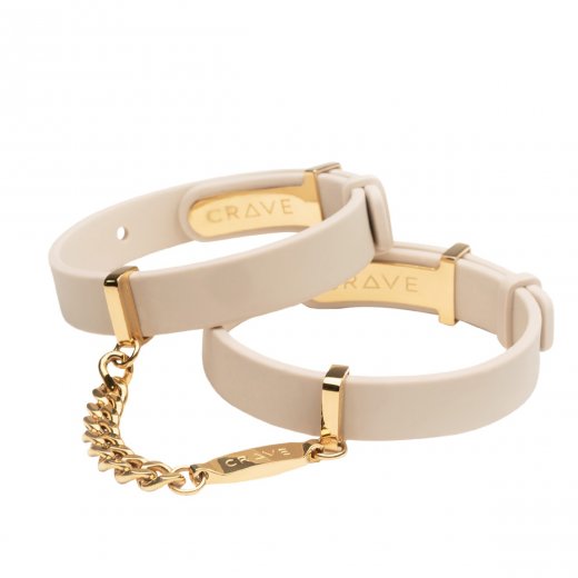 Pouta na ruce CRAVE - ID CUFFS BEIGE/18KT GOLD PLATED