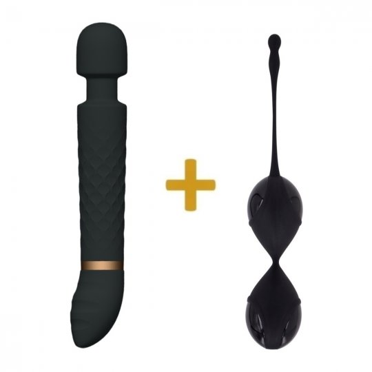 SET Mas�n� hlavice a vibr�tor 2v1 MELO M1220 �ern� + Venu�iny kuli�ky Vibe Therapy FASCINATE black ZDARMA